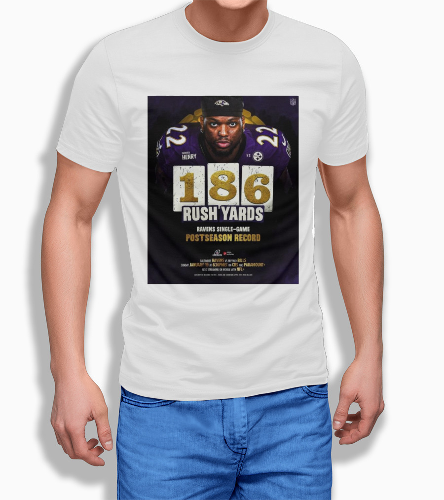 Derrick Henry Jr 186 Rush Yards Ravens Singlegame Postseason Record Vs Steelers Shirt