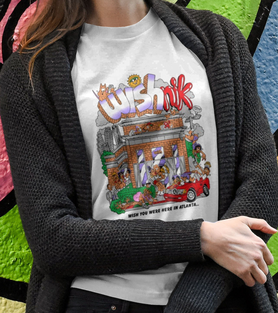 Wishnik Wish You Were Here In Atlanta Cartoon Car Crowd Scene Shirt