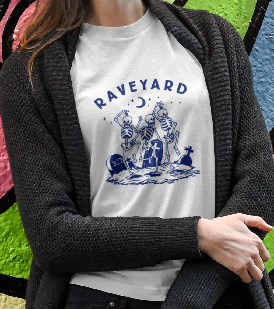 Raveyard Skeleton Dance Under Moon With Tombstones Shirt