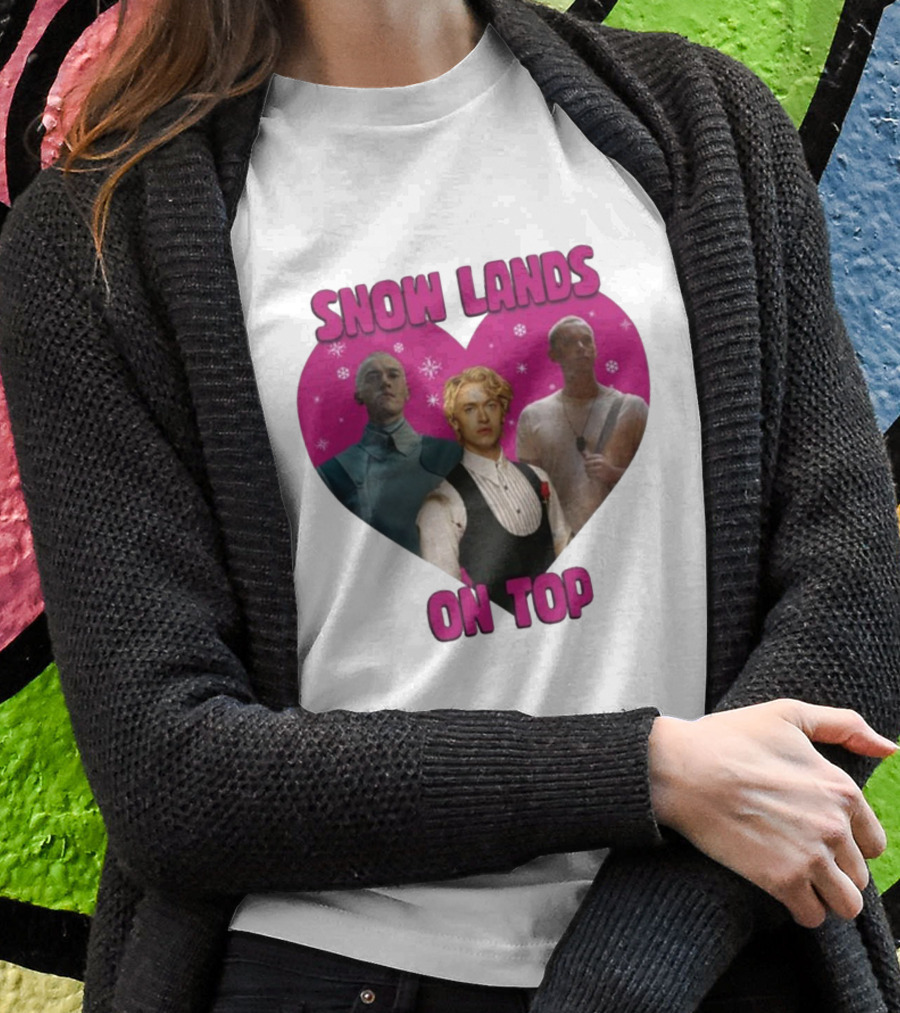 Snow Lands On Top Heart Pink Background Snowflakes Shirt