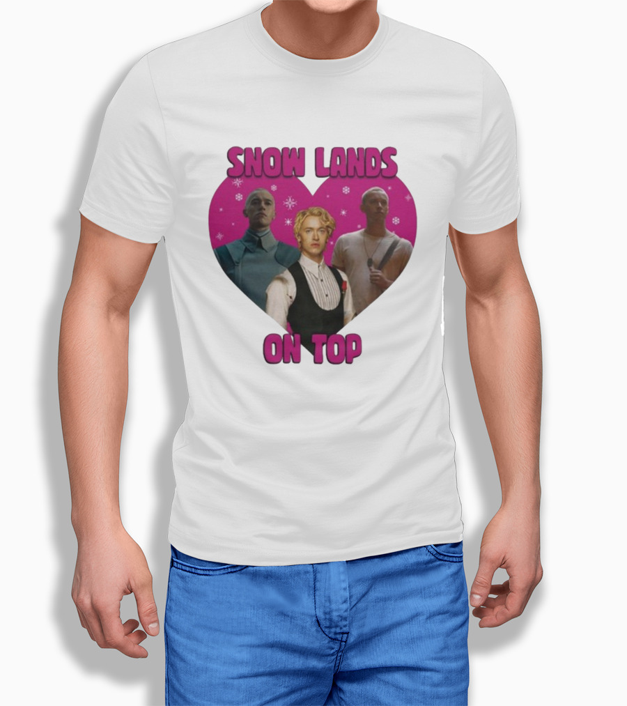 Snow Lands On Top Heart Pink Background Snowflakes Shirt