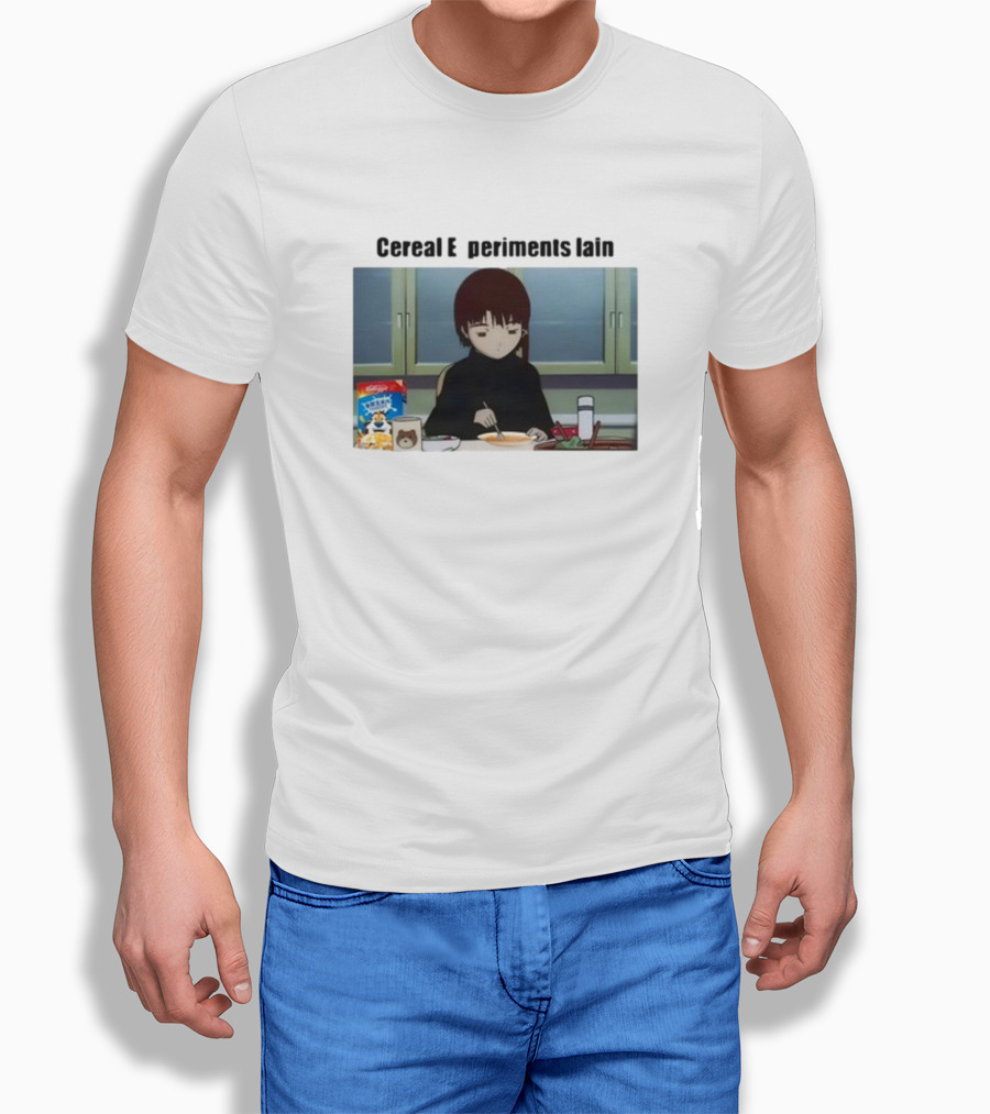 Cereal Experiments Lain Goofyahhtees Breakfast Scene With Cartoon Cereal Box Shirt