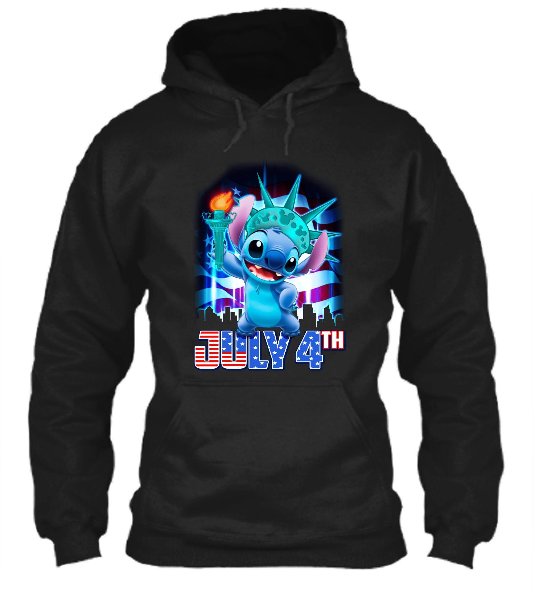 Stitch July 4Th Statue Of Liberty Torch And American Flag Background Shirt
