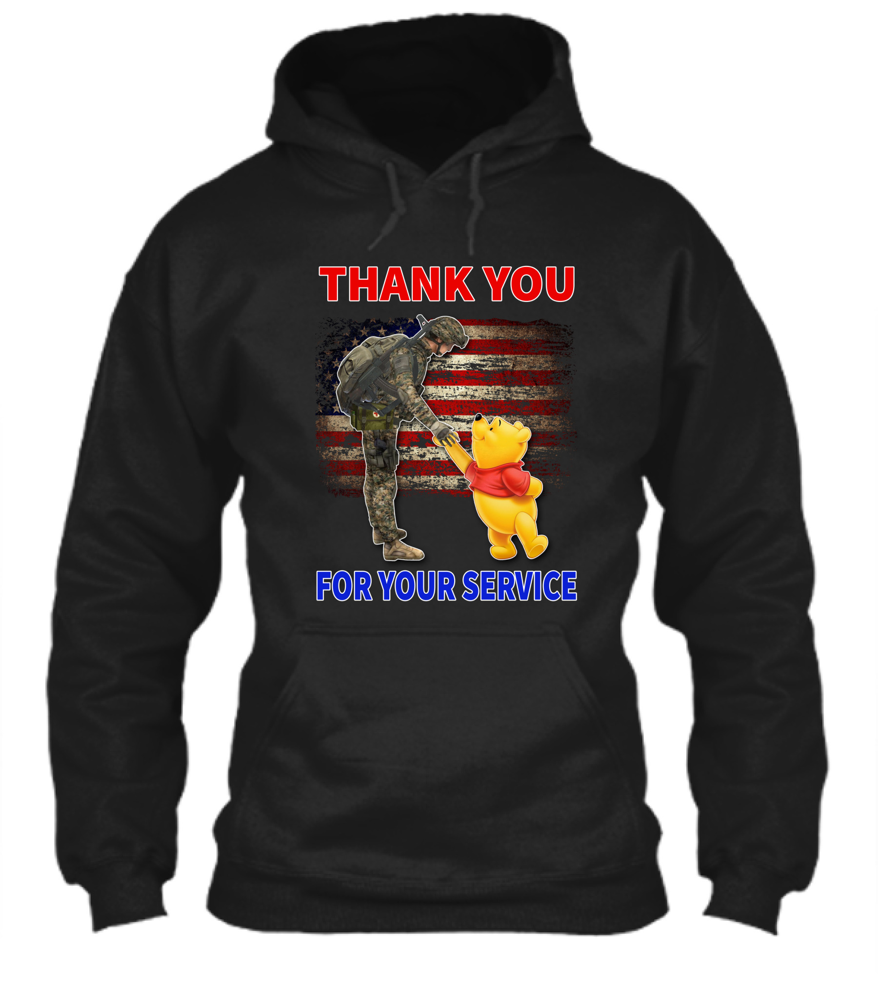 Thank You For Your Service Soldier And Pooh With American Flag Background Shirt