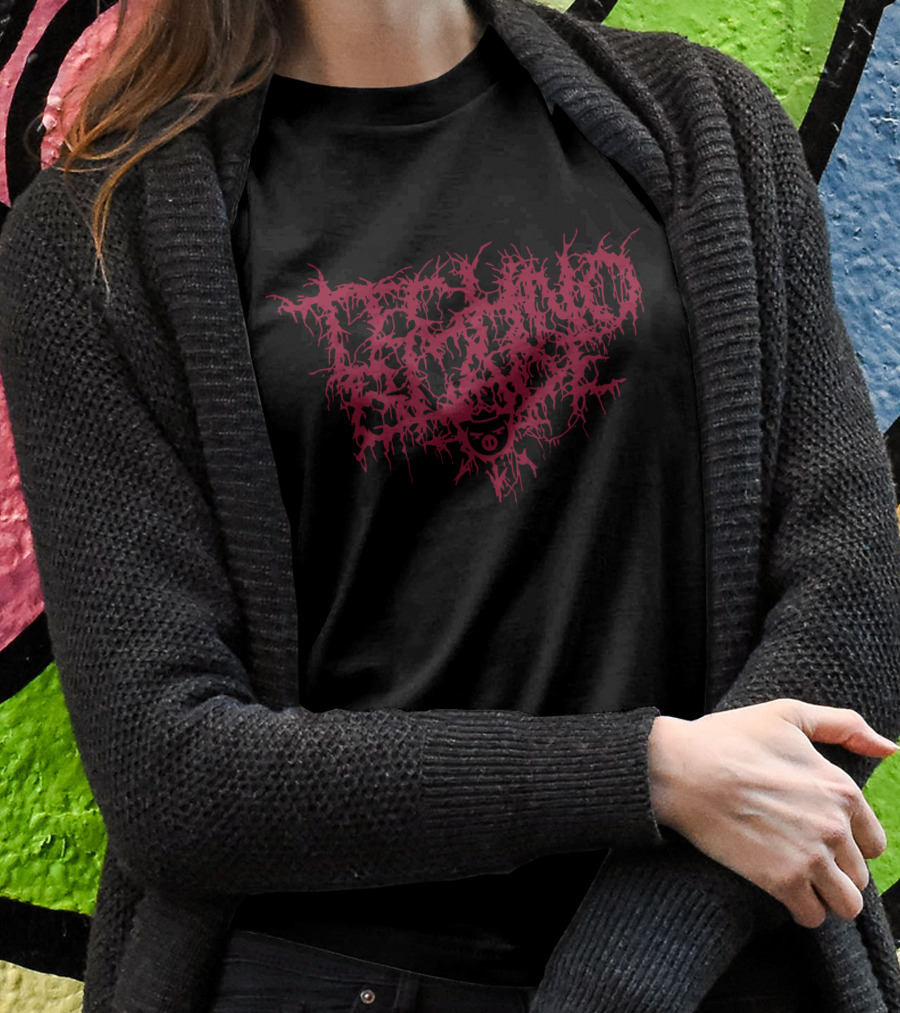 Techno Blood Metal Font Black Shirt