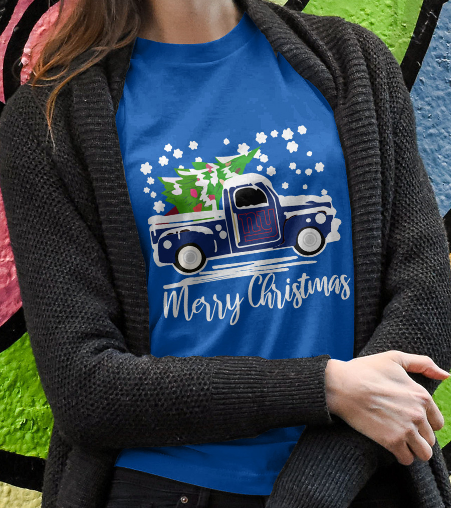 Merry Christmas New York Giants Vintage Car Snowflakes Holiday Shirt