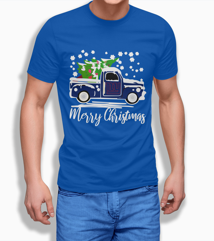 Merry Christmas New York Giants Vintage Car Snowflakes Holiday Shirt