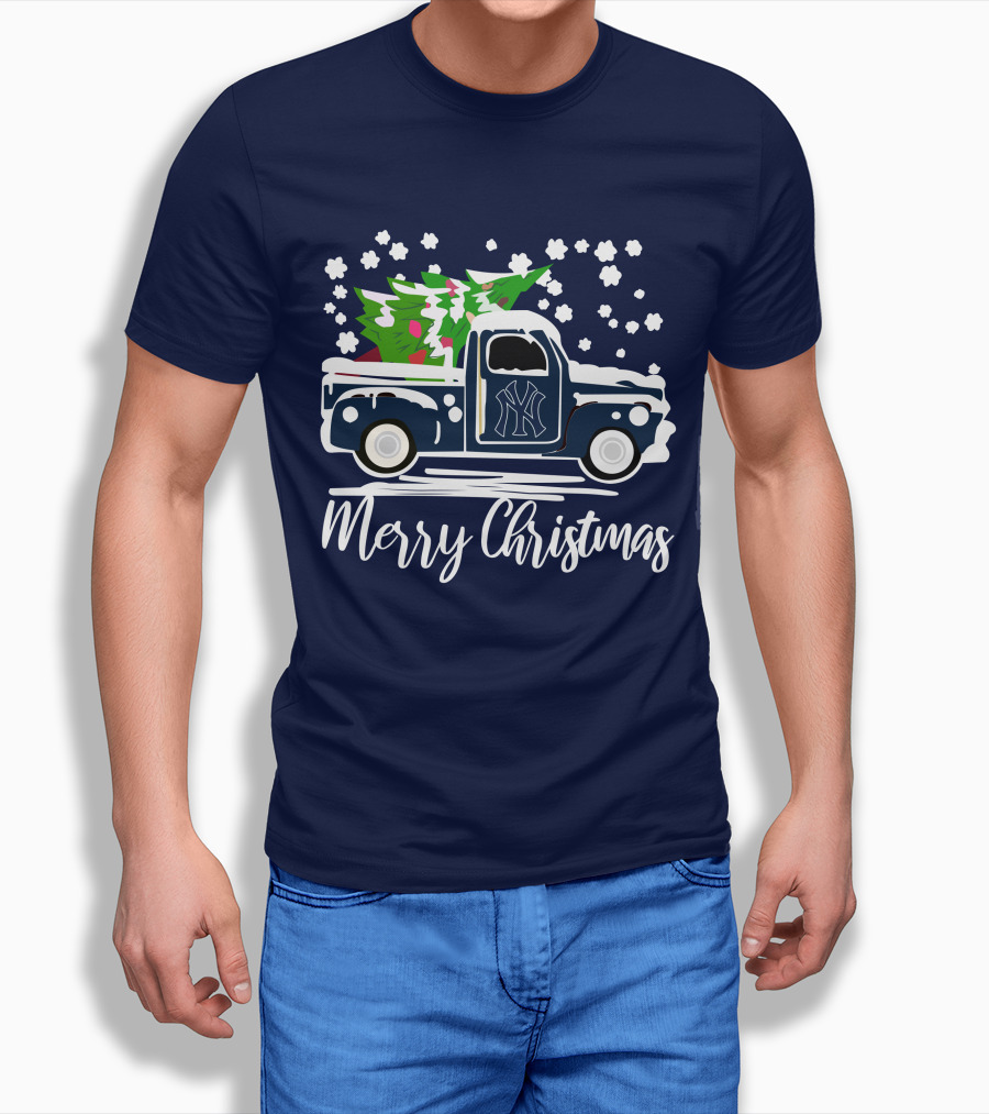 New York Yankees Vintage Truck Merry Christmas Snowflakes Tree Shirt