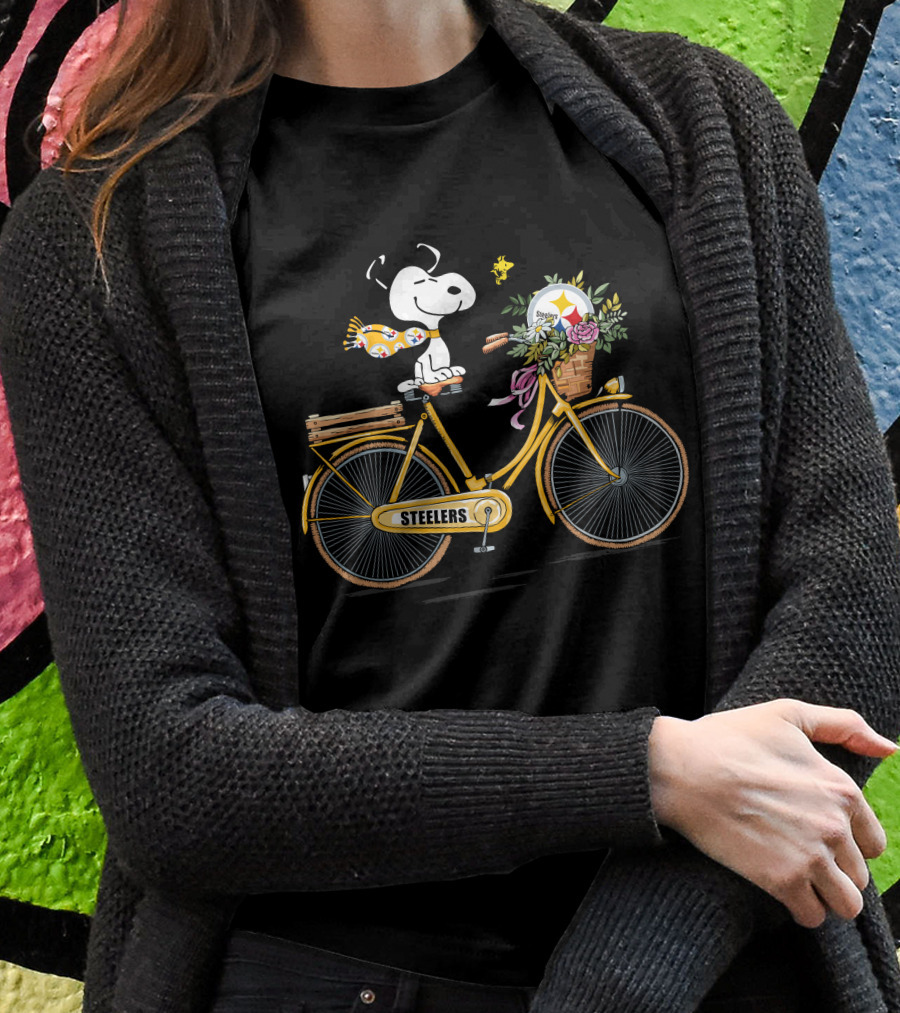 Pittsburgh Steelers Snoopy On Bicycle With Football Helmet And Flowers Shirt