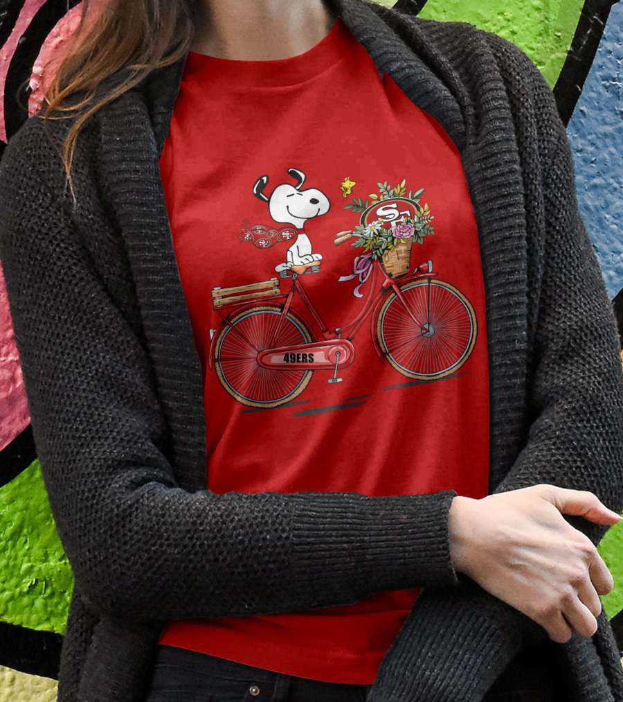 San Francisco 49Ers Snoopy Riding Bike With Flowers Shirt