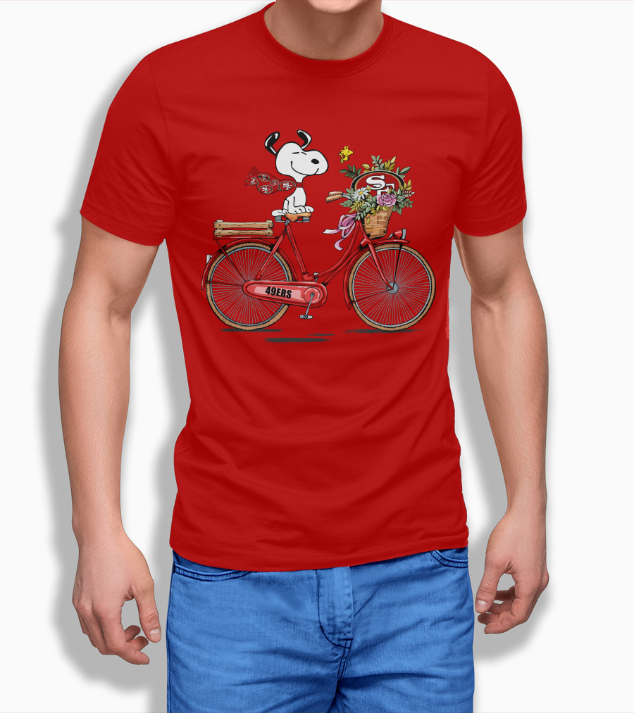 San Francisco 49Ers Snoopy Riding Bike With Flowers Shirt