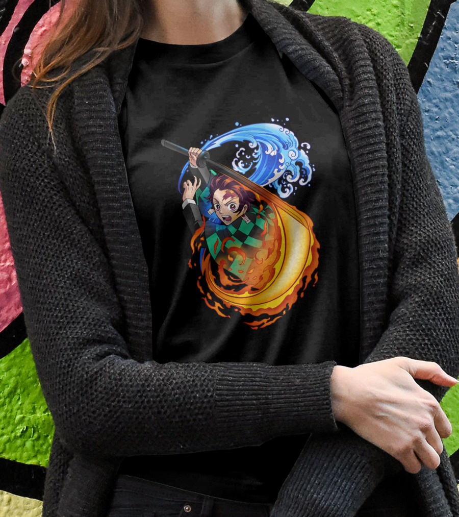 Demon Slayer Kimetsu No Yaiba Tanjiro Kamado Water And Fire Attack Shirt