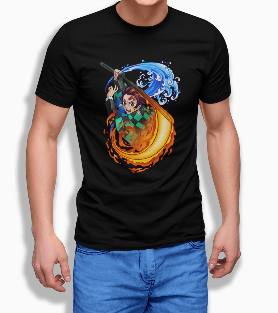 Demon Slayer Kimetsu No Yaiba Tanjiro Kamado Water And Fire Attack Shirt