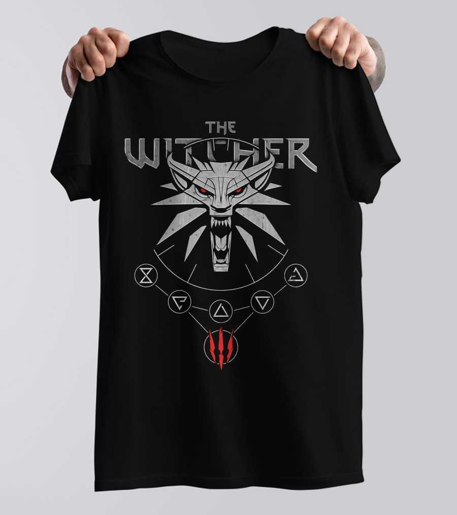 Wild Hunt Forest Geralt Silhouette With Mountains Ravens Sword Shirt