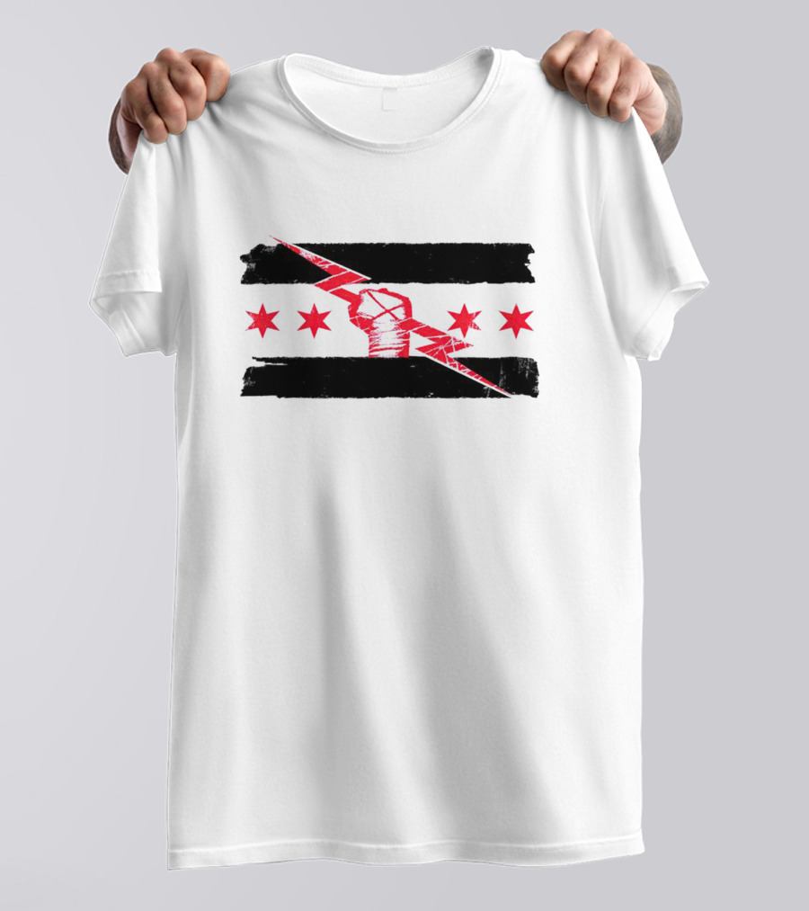 Cm Punk Aew Chicago Flag Lightning Fist Shirt