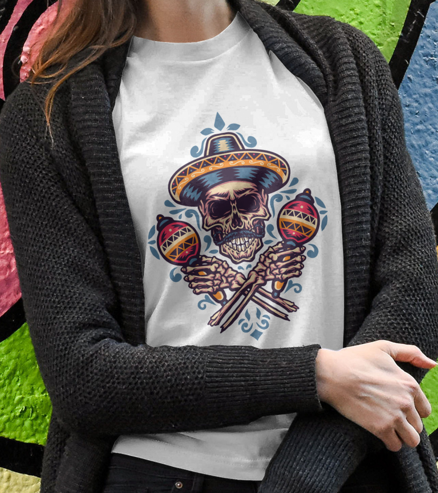 Sombrero Skull With Maracas Mexican Shirt