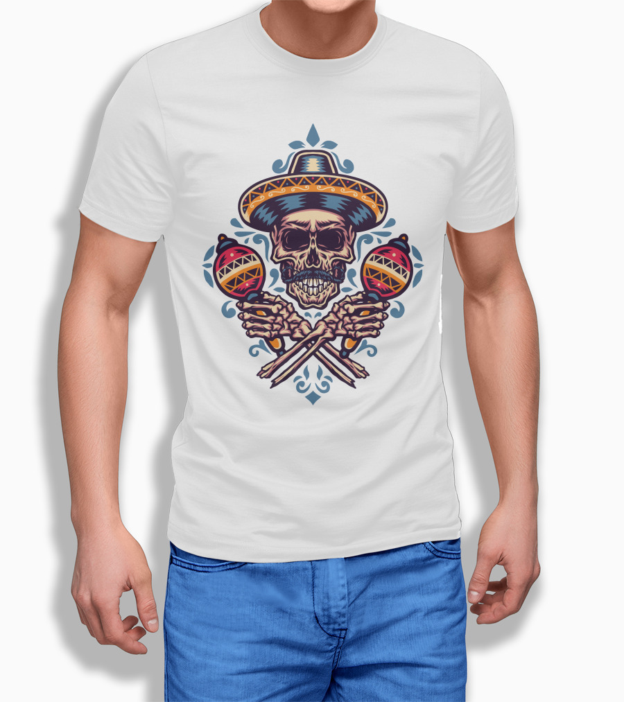 Sombrero Skull With Maracas Mexican Shirt