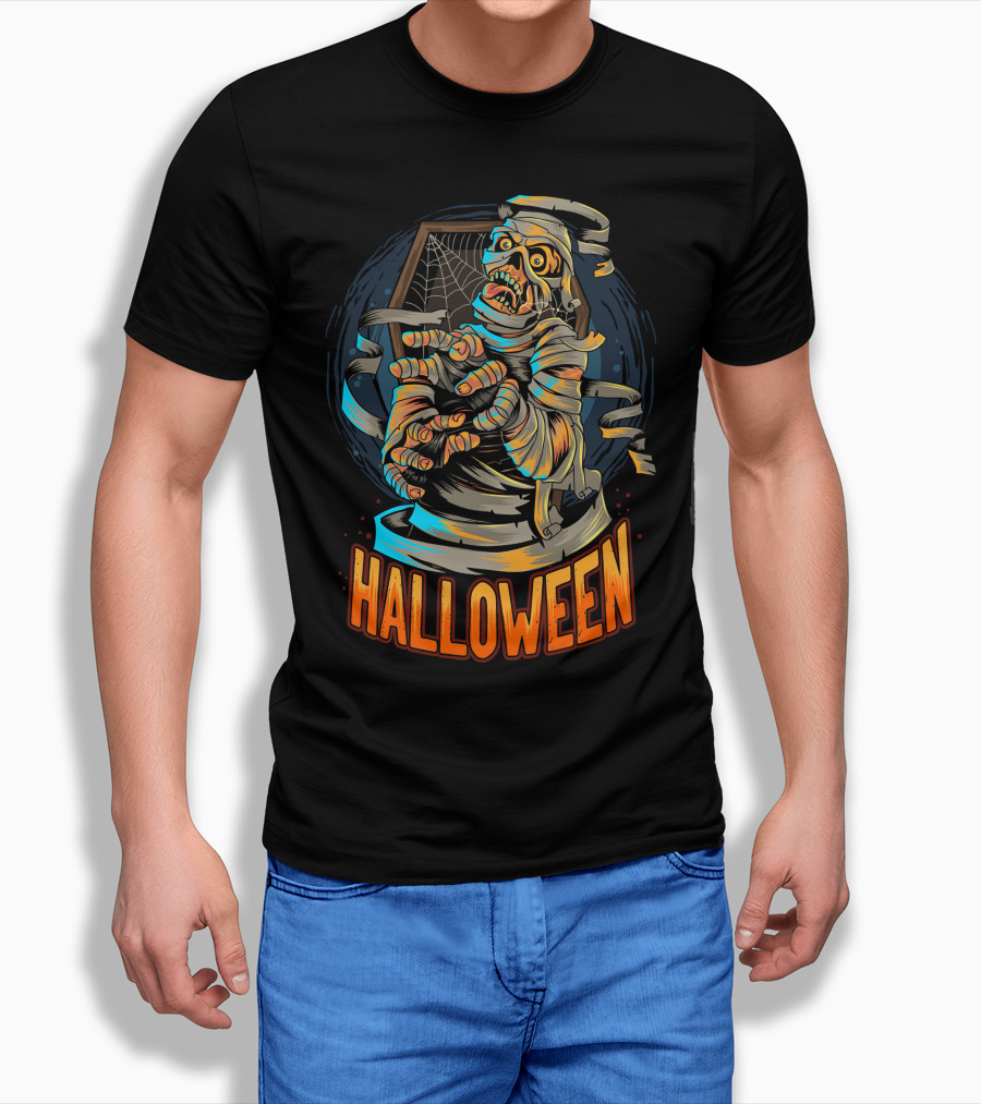Halloween Scary Mummy With Web And Coffin Shirt