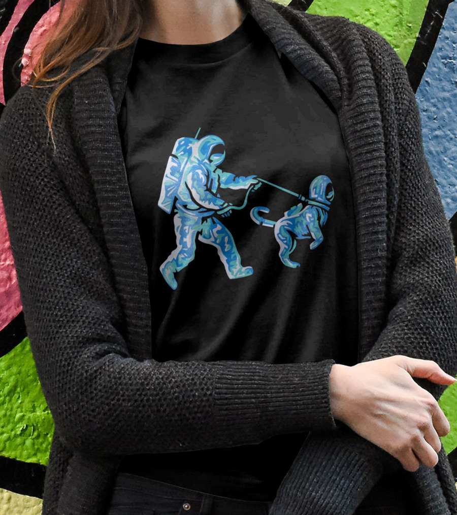 Merch Moon Man Walking Dog In Neon Shirt