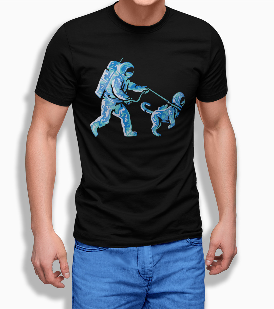 Merch Moon Man Walking Dog In Neon Shirt