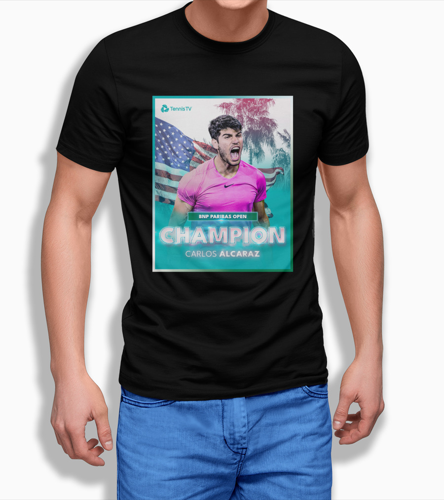 Tennistv Bnp Paribas Open Champion Carlos Alcaraz American Flag Background Shirt
