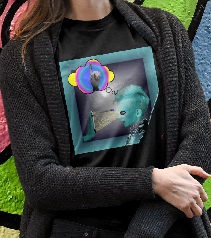 Push In Neon Finger Vision Cube Shirt