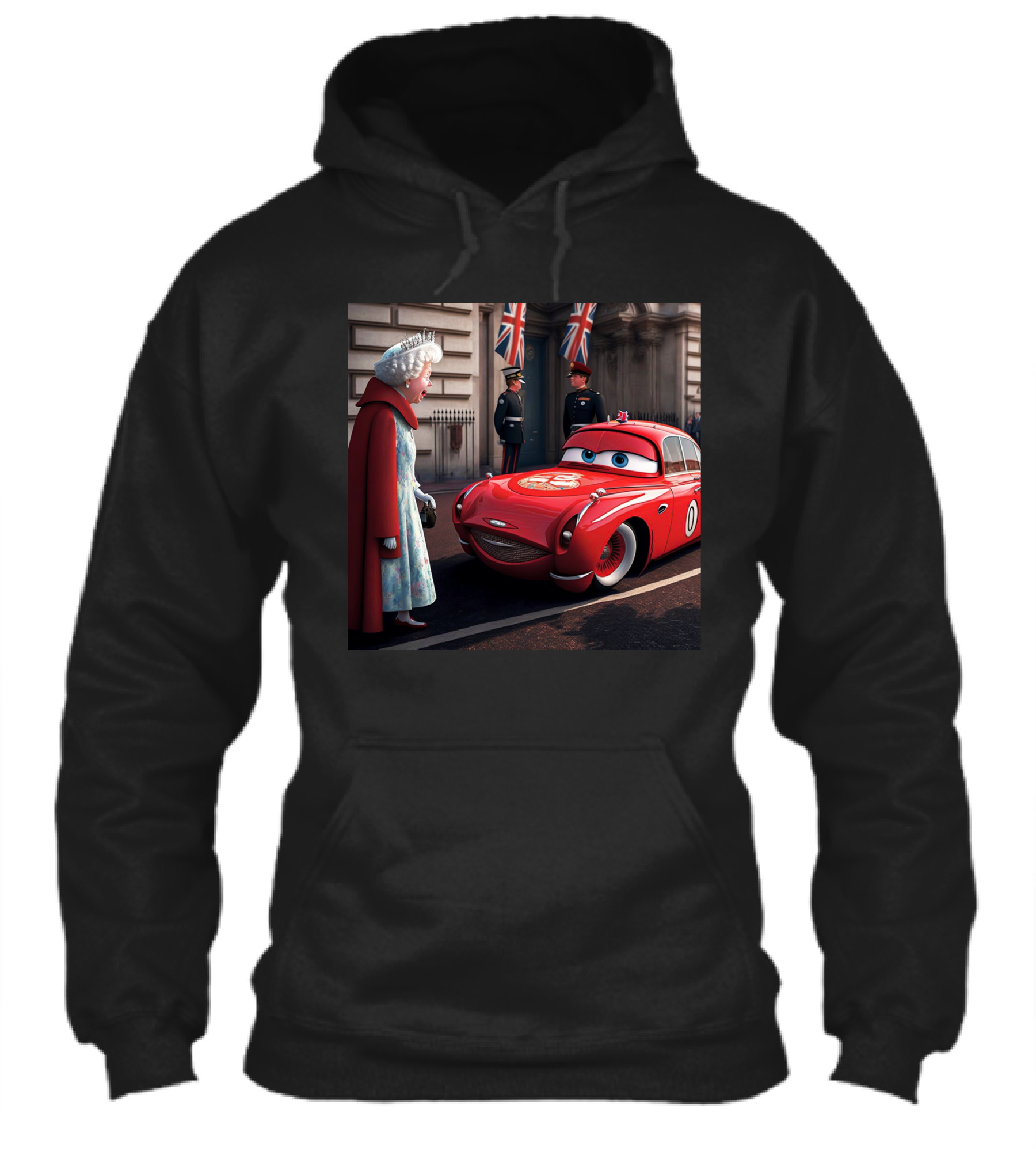 Lightning Mcqueen Meets Queen Of England With British Guards And Flags Shirt
