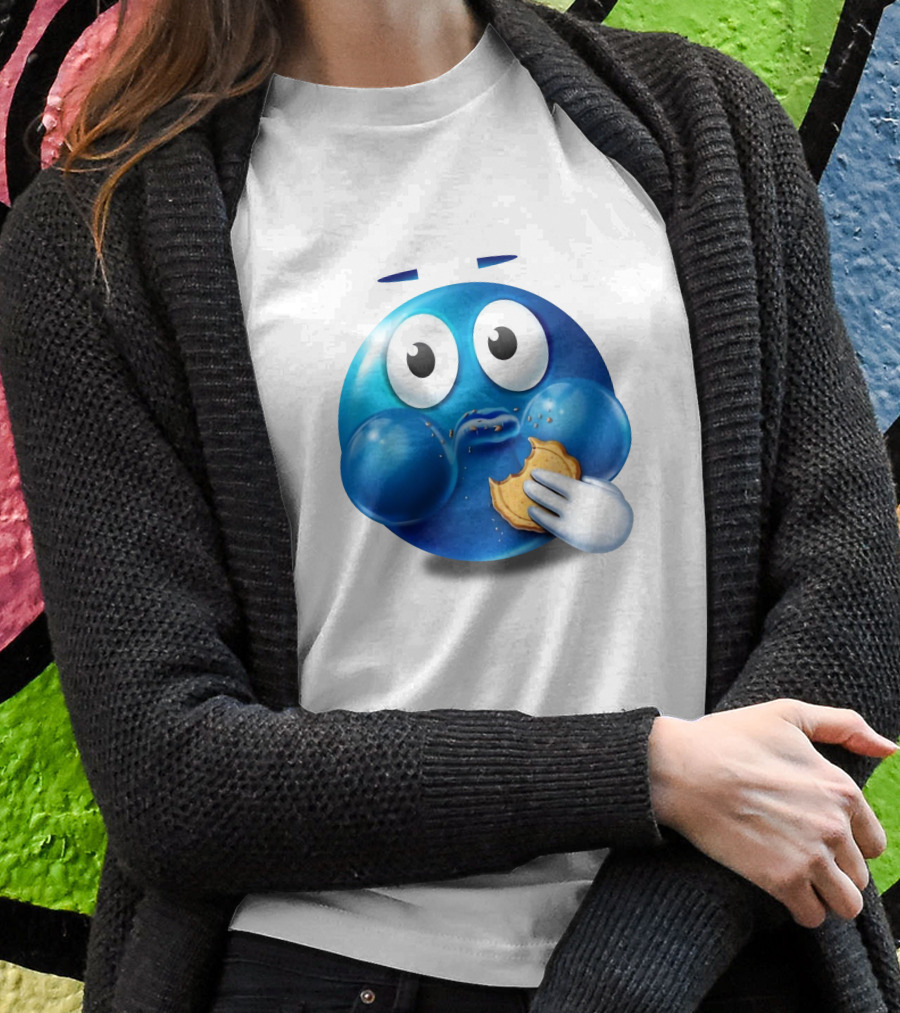 Pacman Style Blue Ghost Eating Cookies Hungee Shirt