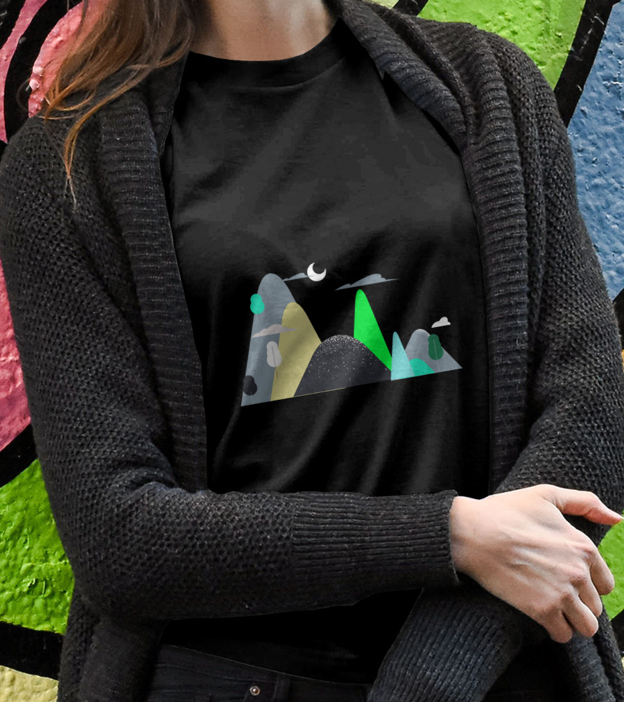 Mountains Moon Night Scene With Trees And Clouds Shirt