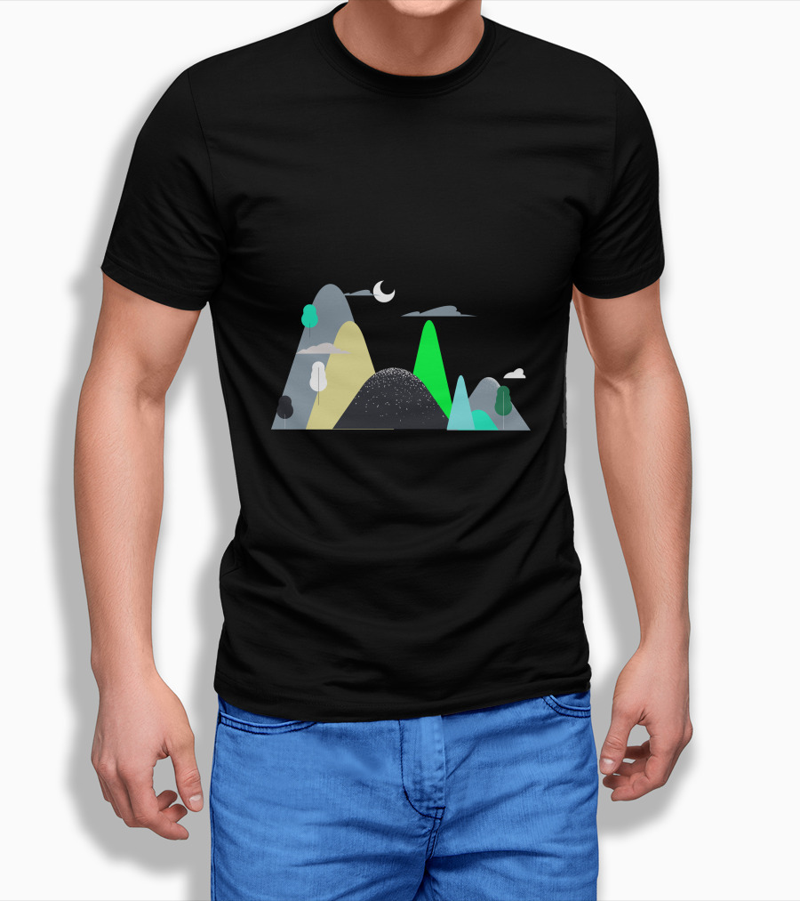 Mountains Moon Night Scene With Trees And Clouds Shirt