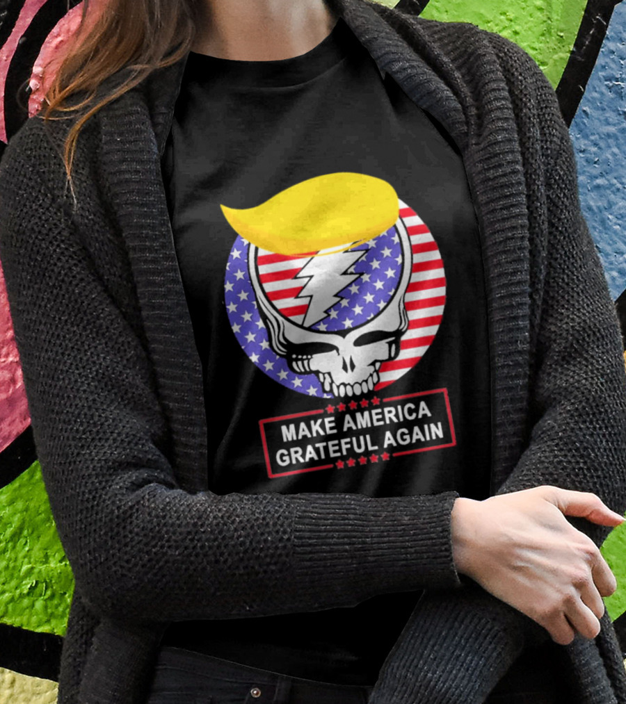 Make America Grateful Again Skull With Lightning Bolt And Flag Shirt