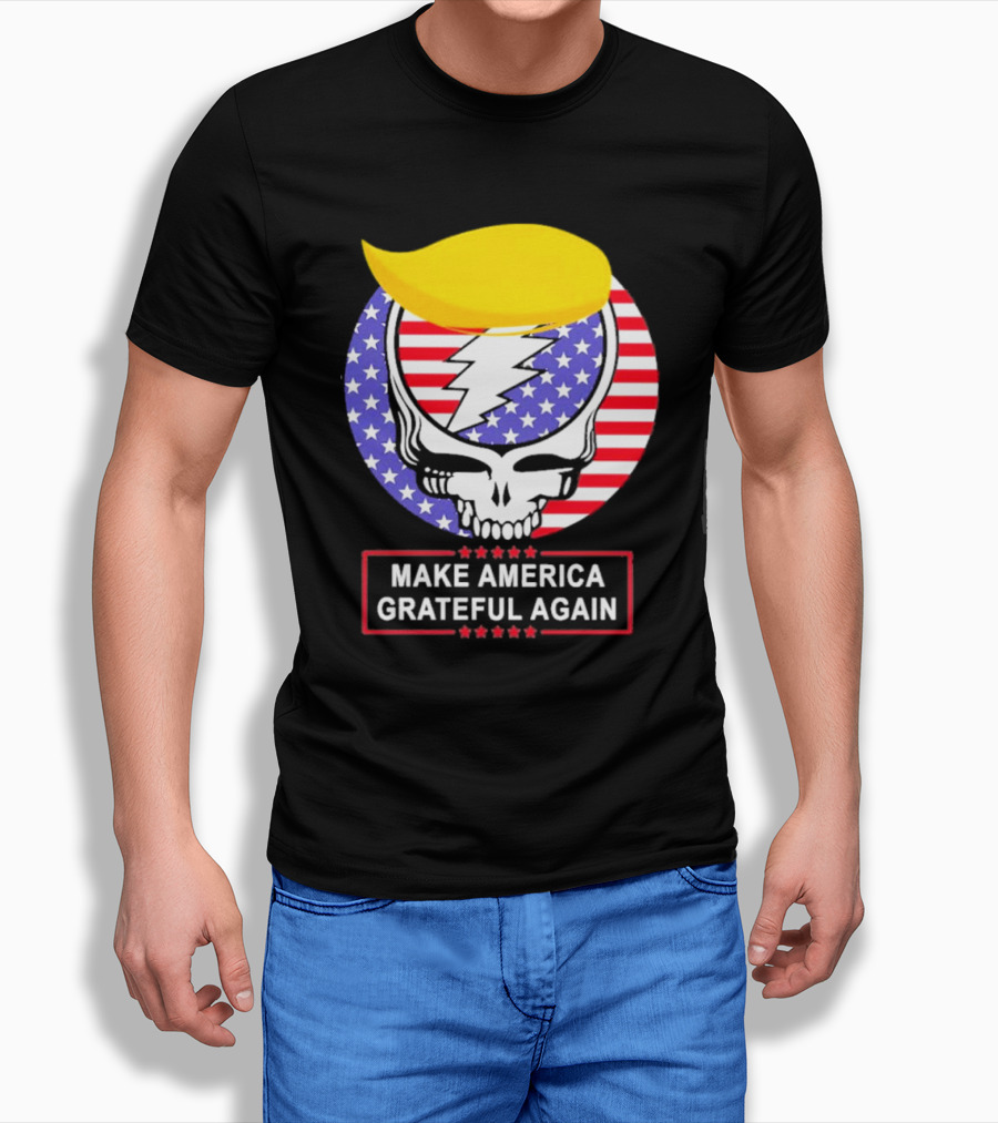 Make America Grateful Again Skull With Lightning Bolt And Flag Shirt