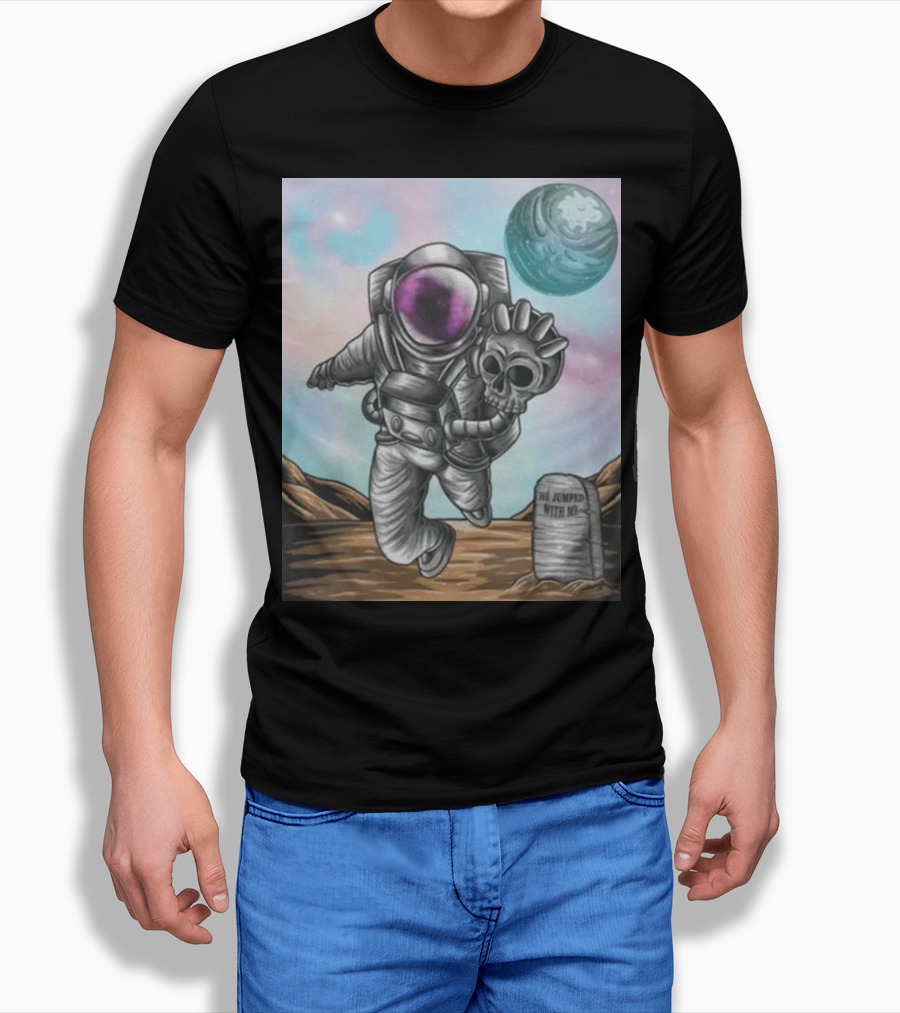 Slim Reaper Essential Youth Astronaut Skull Moon Tombstone He Jumped With Me Shirt