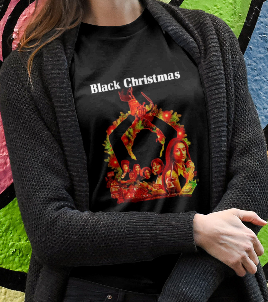 Black Christmas Silent Night Horror Movie Characters Axe Wreath Scene Shirt