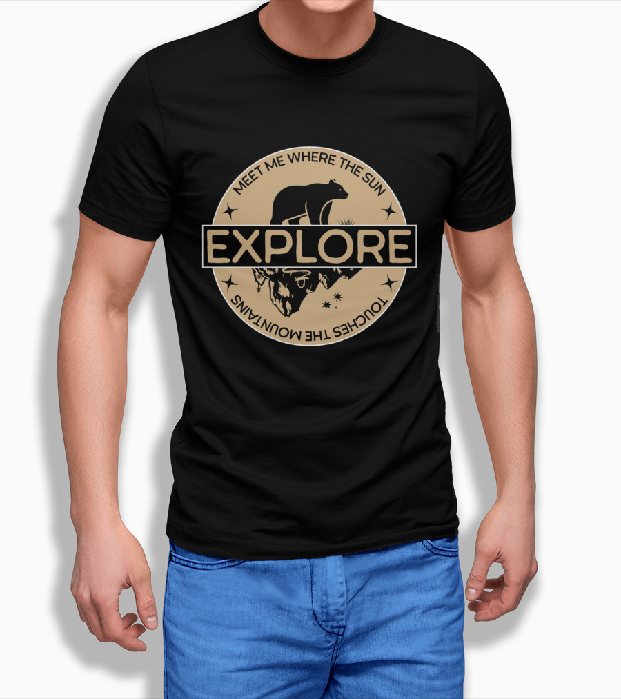 Explore Meet Me Where The Sun Touches The Mountains Bear Badge Shirt