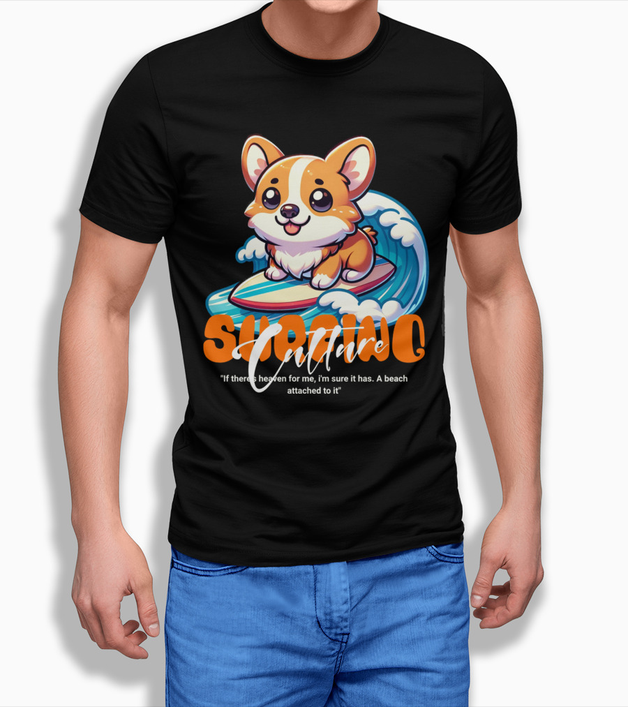 Surfing Culture Corgi On Surfboard With Wave Shirt