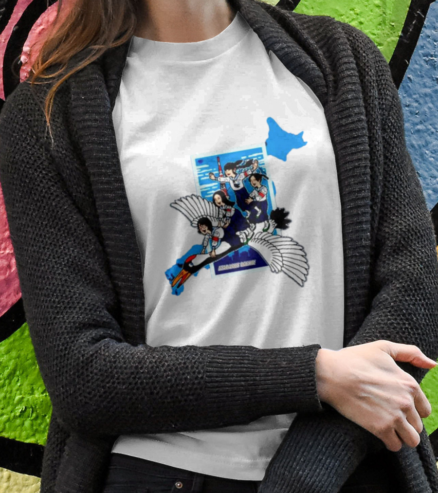 Atarashii Gakko Navy Crane Cartoon With Energetic Flyers And Blue Map Highlight Shirt