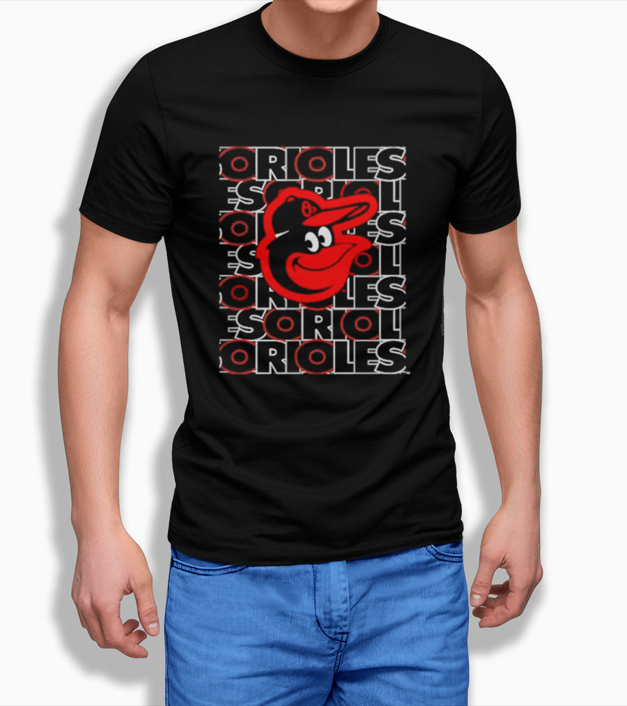 Orioles Iconic Bird Head With Repeated Orioles Text Shirt