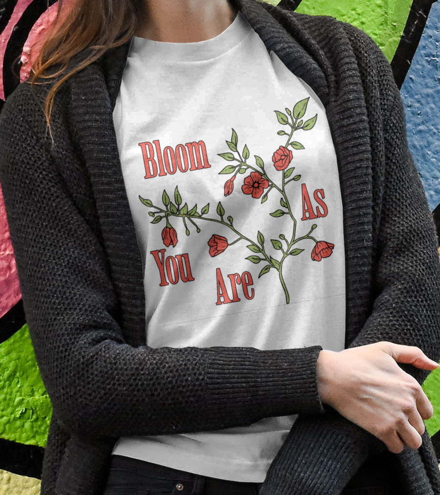Bloom As You Are Floral Branches Red Flowers Green Leaves Shirt