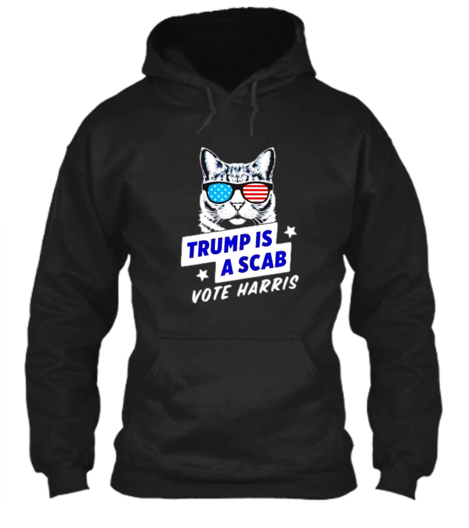 Trump Is A Scab Vote Harris Cat With American Sunglasses Shirt