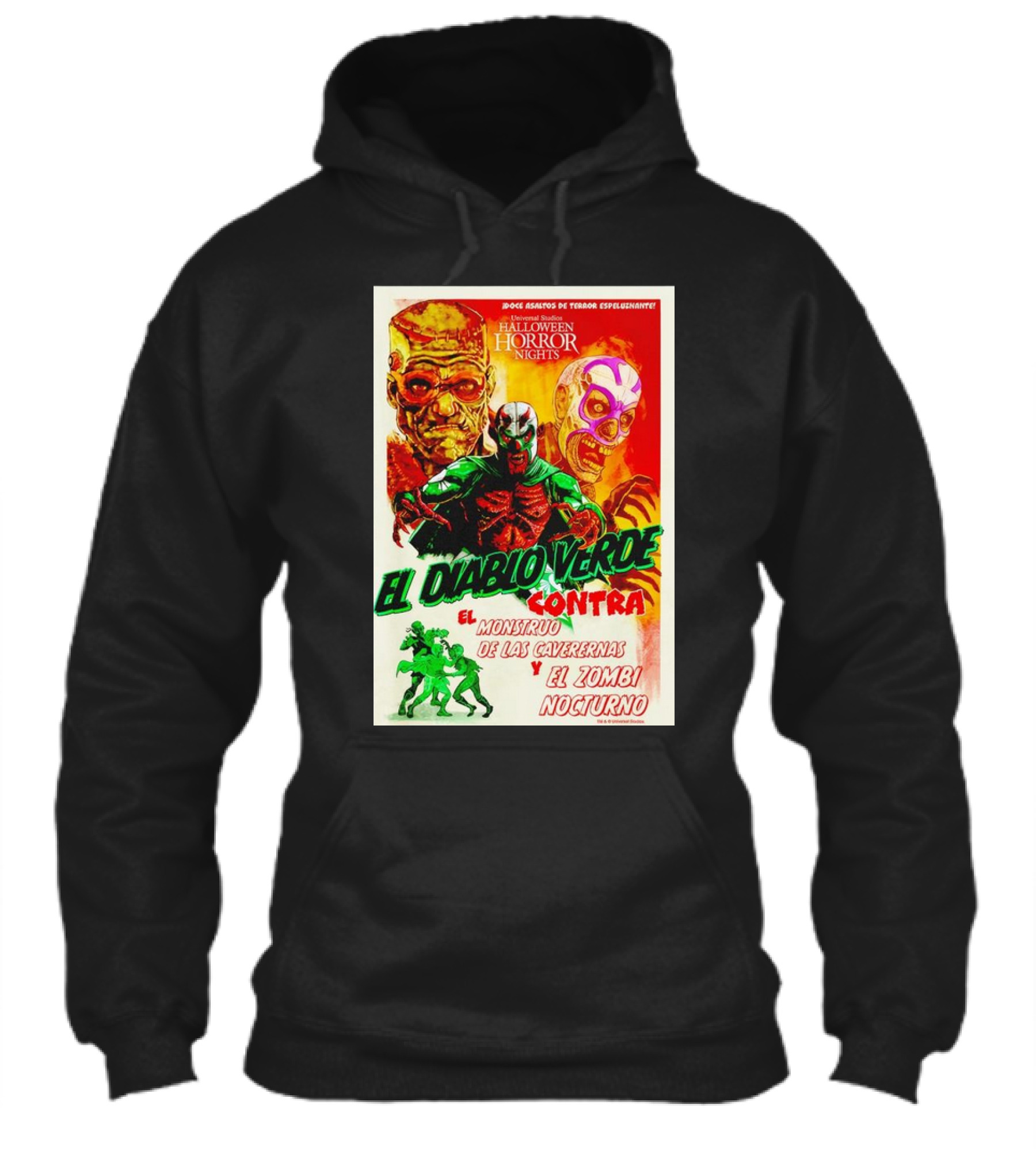 Universal Studios Halloween Horror Nights El Diablo Verde Contra El Monstruo De Las Cavernas Y El Zombi Nocturno Shirt