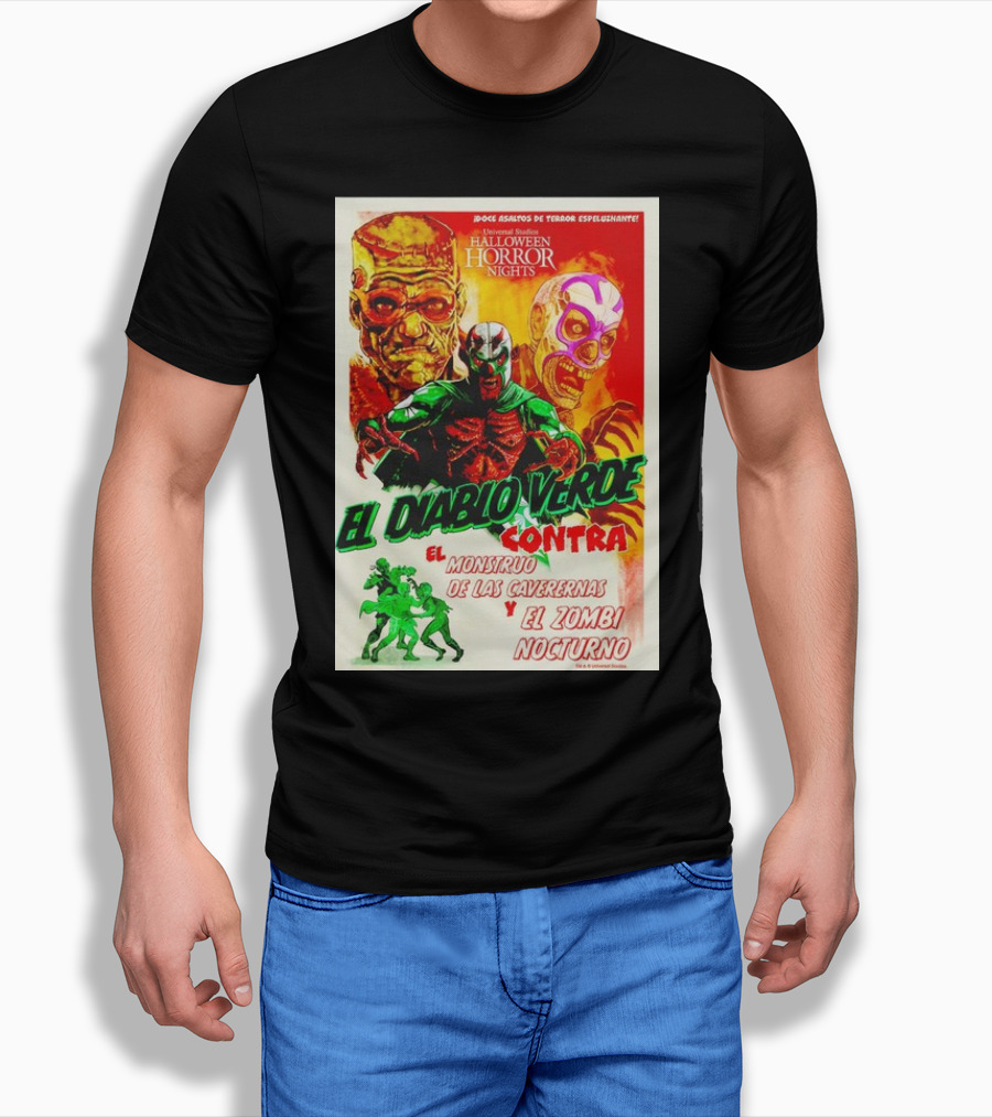 Universal Studios Halloween Horror Nights El Diablo Verde Contra El Monstruo De Las Cavernas Y El Zombi Nocturno Shirt