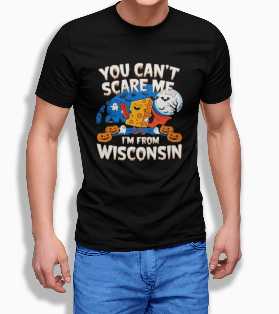 You Cant Scare Me Im From Wisconsin Halloween Cheese Moon Jackolanterns Shirt