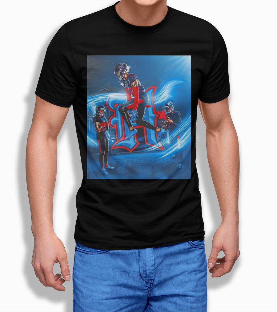 Houston Texans Tippin H Logo With Football Players In Dynamic Action Shirt