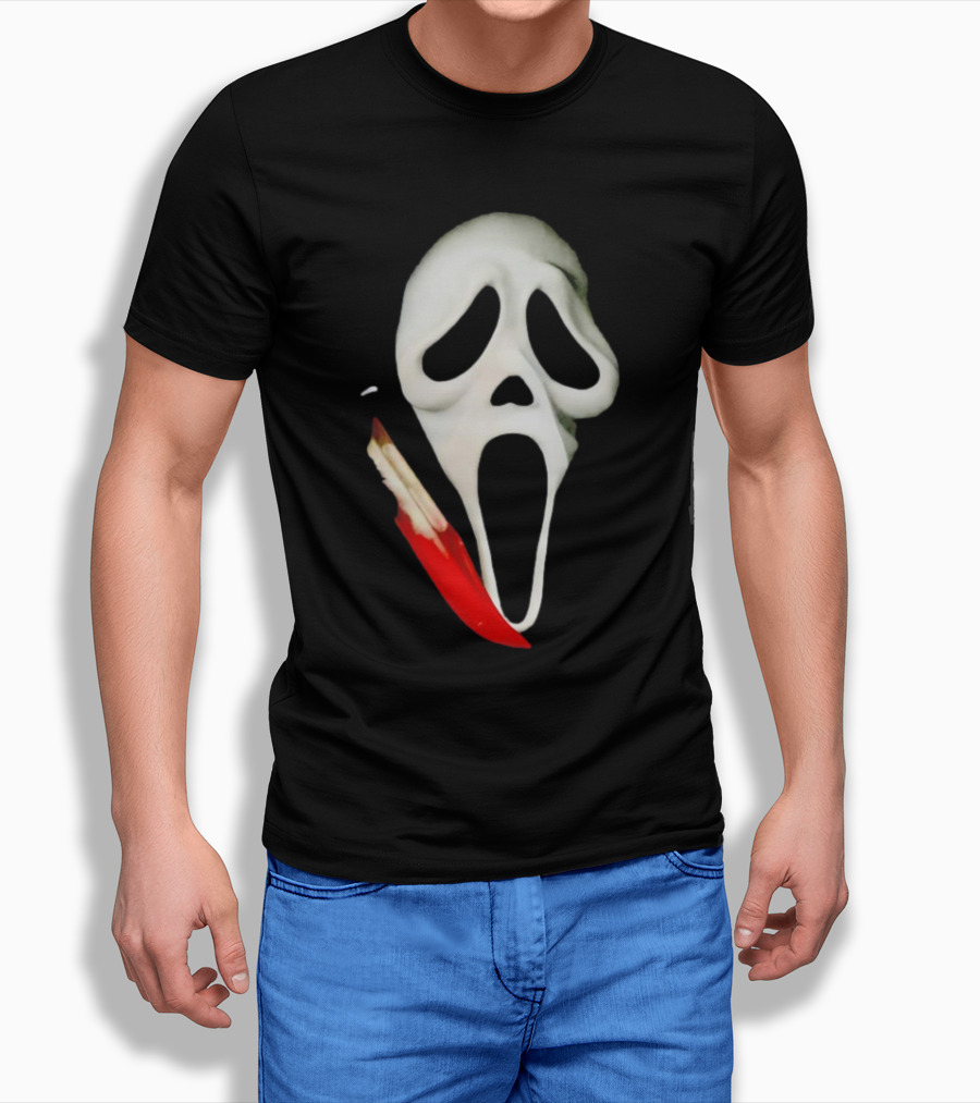Ghostface Big Face Halloween Mask With Knife Scream Movie Iconic Horror Shirt