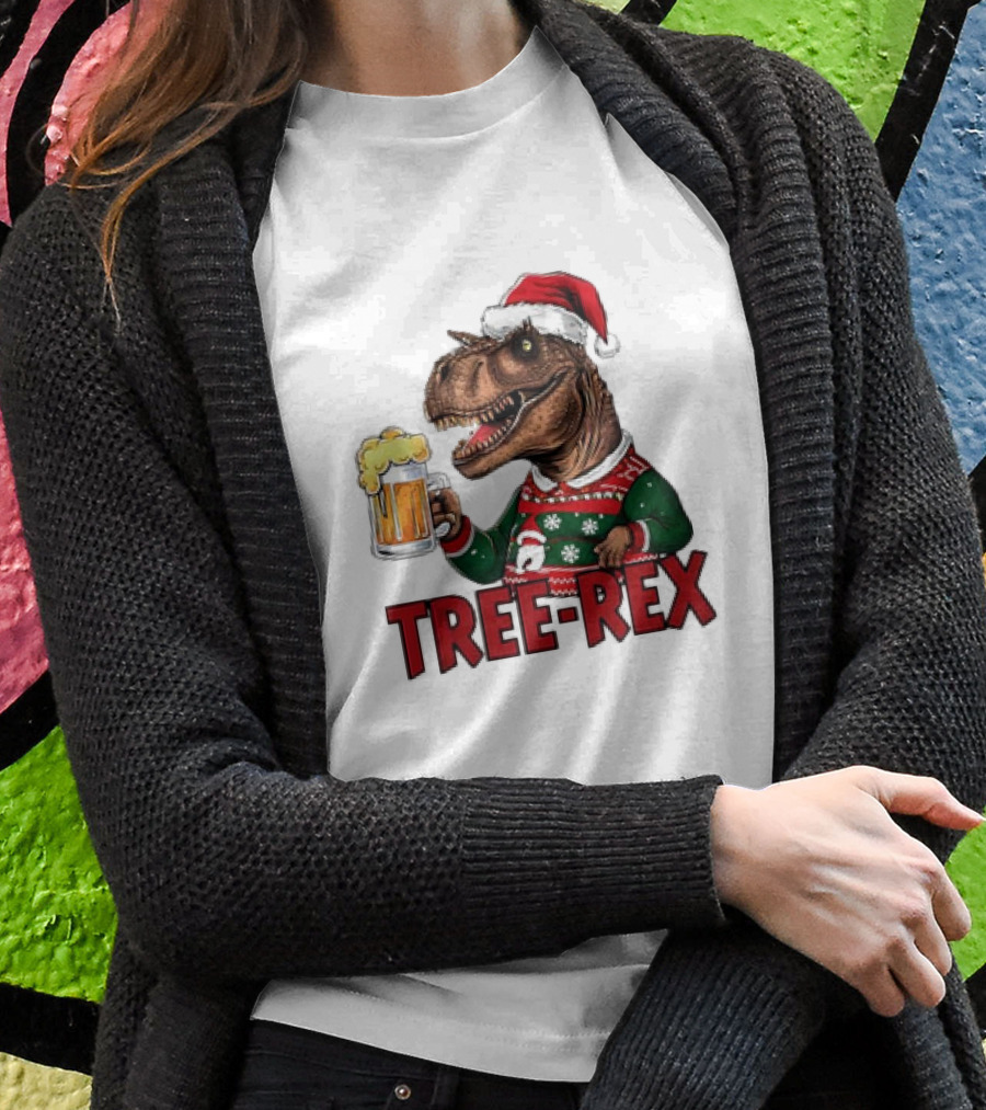Christmas Treerex Ugly Sweater Merry Beer Dinosaur Trex Shirt