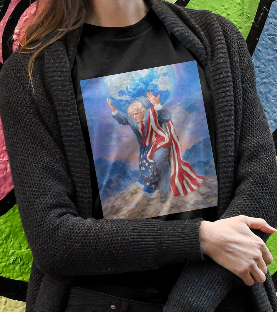 Trump Leads The Way Holding Earth Draped In American Flag Shirt
