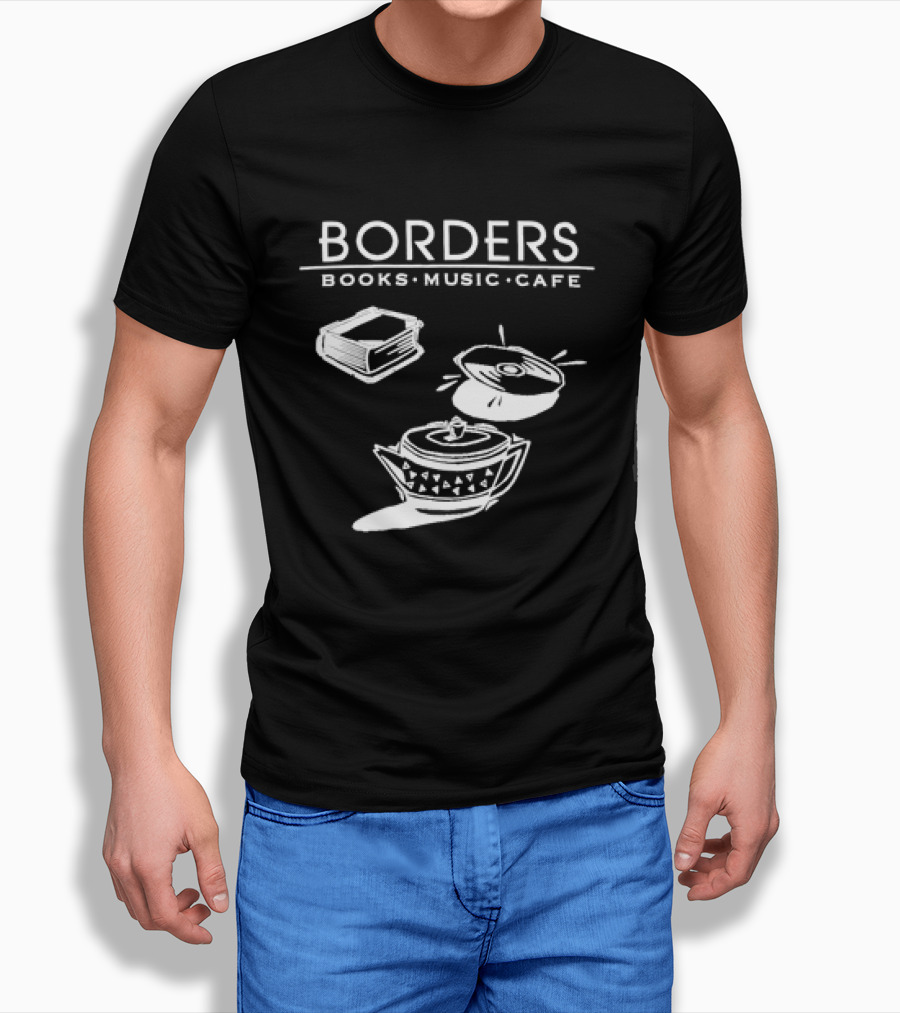 Borders Books Music Cafe Logo With Book Cd And Teapot Shirt