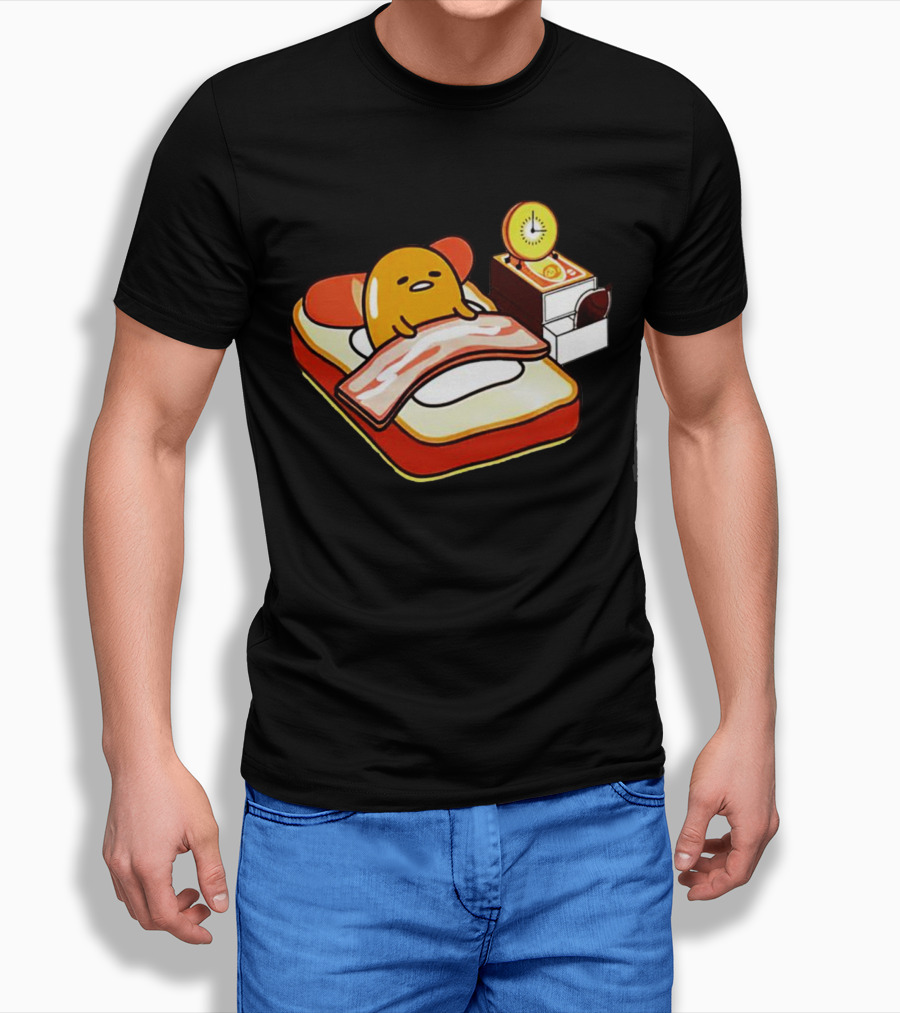 Gudetama Toast Bed With Bacon Blanket And Egg Alarm Clock Shirt
