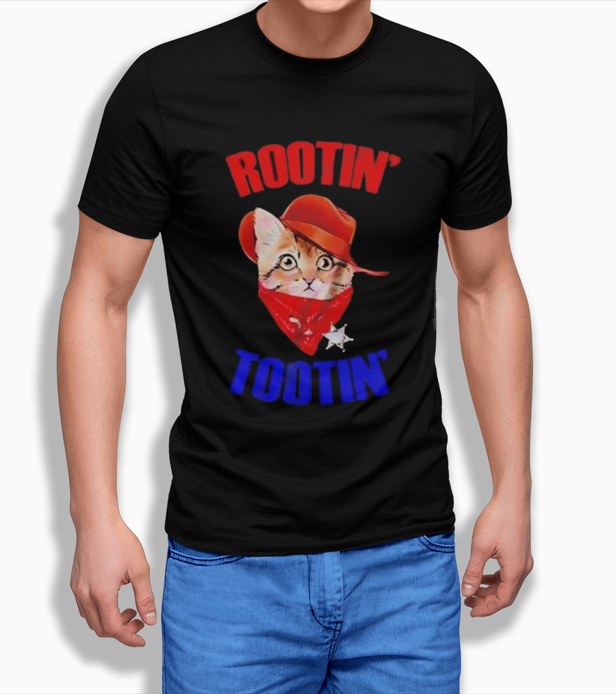 Rootin Tootin Cat Cowboy Vintage Red Hat And Bandana With Sheriff Star Shirt